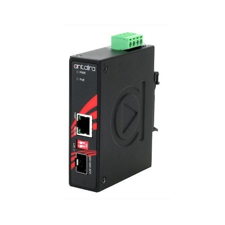 Antaira Compact Industrial Gigabit PoE+ Ethernet-to-Fiber Media Converter IMP-C1000-SFP